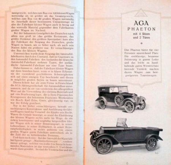 AGA Automobile 6/20 PS Modellprogramm 1923 (S0280)